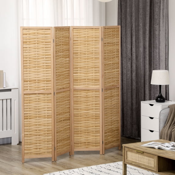 HOMCOM Bamboo Woven 4 Panel Room Divider, 5.5', Natural