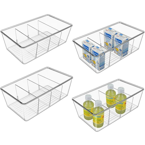 4 Pack Refrigerator Organizer Bins, SHAN ZU Clear Plastic Fridge Freezer Storage Containers