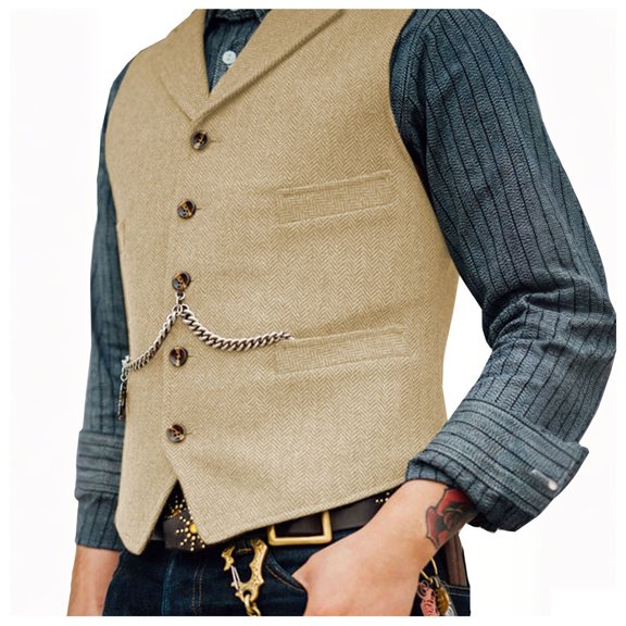 YMNXA Mens Vest With Pocket Sleeveless Lapel Solid Color Buttons Comfortable Fashion Top For Casual And Formal Wear Beige L