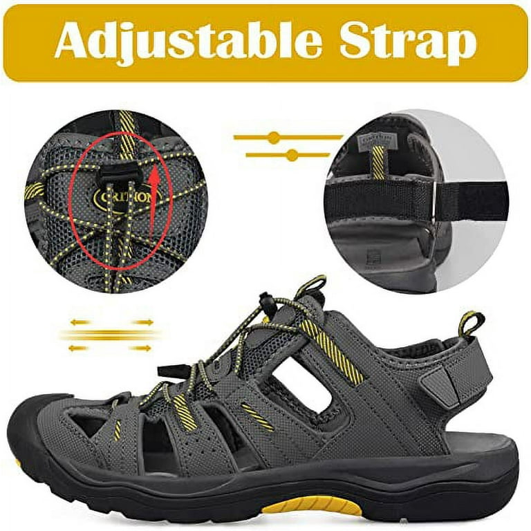 GRITION Mens Outdoor Hiking Sandals Closed Toe Waterproof