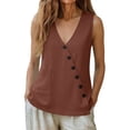 thumbnail image 5 of Sevevn Women's Asymmetrical Button Down Sleeveless Linen Blouse V Neck Summer Tank Top Bronze XL, 5 of 8