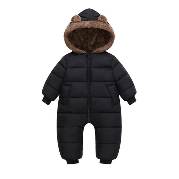 Huowey Kids Winter Snowsuit One Piece Full Zipper Up Thickened Wool Hooded Jumpsuit Romper Infant Baby Cute Soft Comfy Warm Overcoat Outfits,Black,2-3 Years