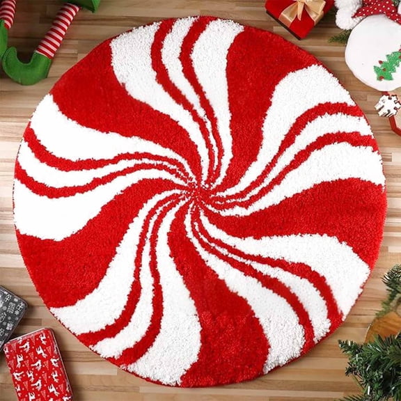 Candy Cane Christmas Rug Large Christmas Round Area Rug Washable Christmas Rug Runner Non Slip Rug Carpet For Xmas Holiday Entryway Living Room Bedroom Indoor Decoration