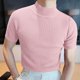 thumbnail image 2 of Camiseta de manga corta con cuello alto de punto para hombre - Diseño plisado de color liso, poliéster, informal/casual, lavable a máquina, 2 of 5