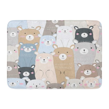 Teddy Bear Bath Collection KDAGR Colorful Face Vintage Cute Lovely Blue Grey Pastel Baby Teddy Bear Cartoon Pattern Doodle Comic Kid Doormat Floor Rug Bath Mat 23.6x15.7 inch ()