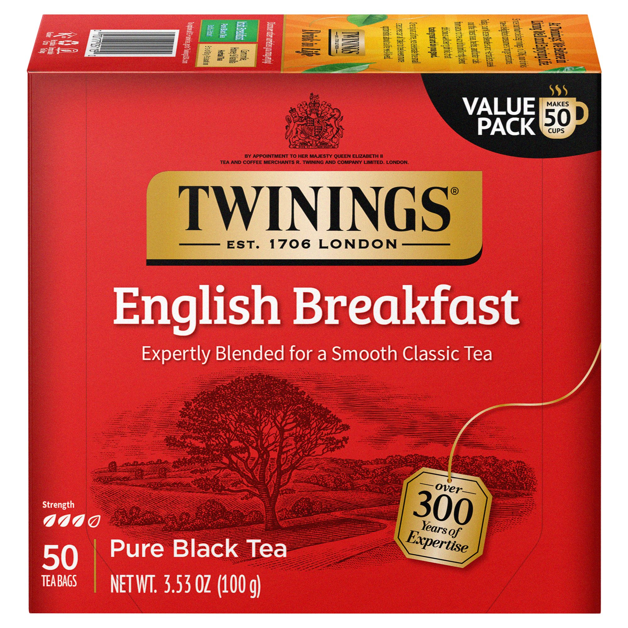 Twinings English Breakfast Pure Black Tea Bags, 50 Count Box