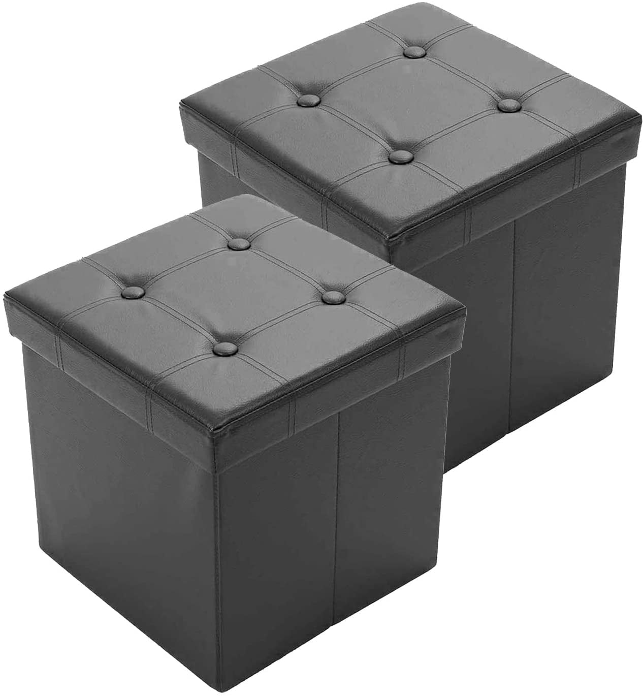 Collapsible Storage Ottoman 15 X 15 X 15 Inches Faux Leather Storage Box For Sofa Living Room Kids Room Man Cave Guest Room Bedroom Closet 2pcs Box Black Walmart Com Walmart Com