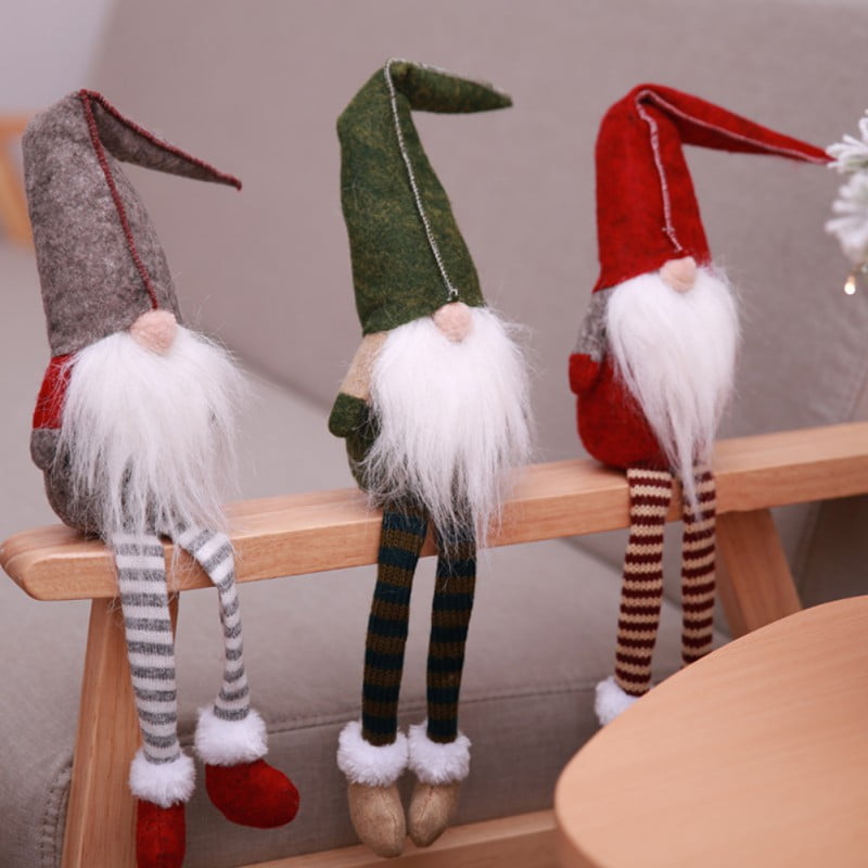 Roorsily 1PC Handmade Gnome Figurines Long Legs Plush Sitting Swedish Christmas Elf Home Desktop Collectible Doll Stuffed Decor Holiday Party Supplies Table Ornament for Home Decoration