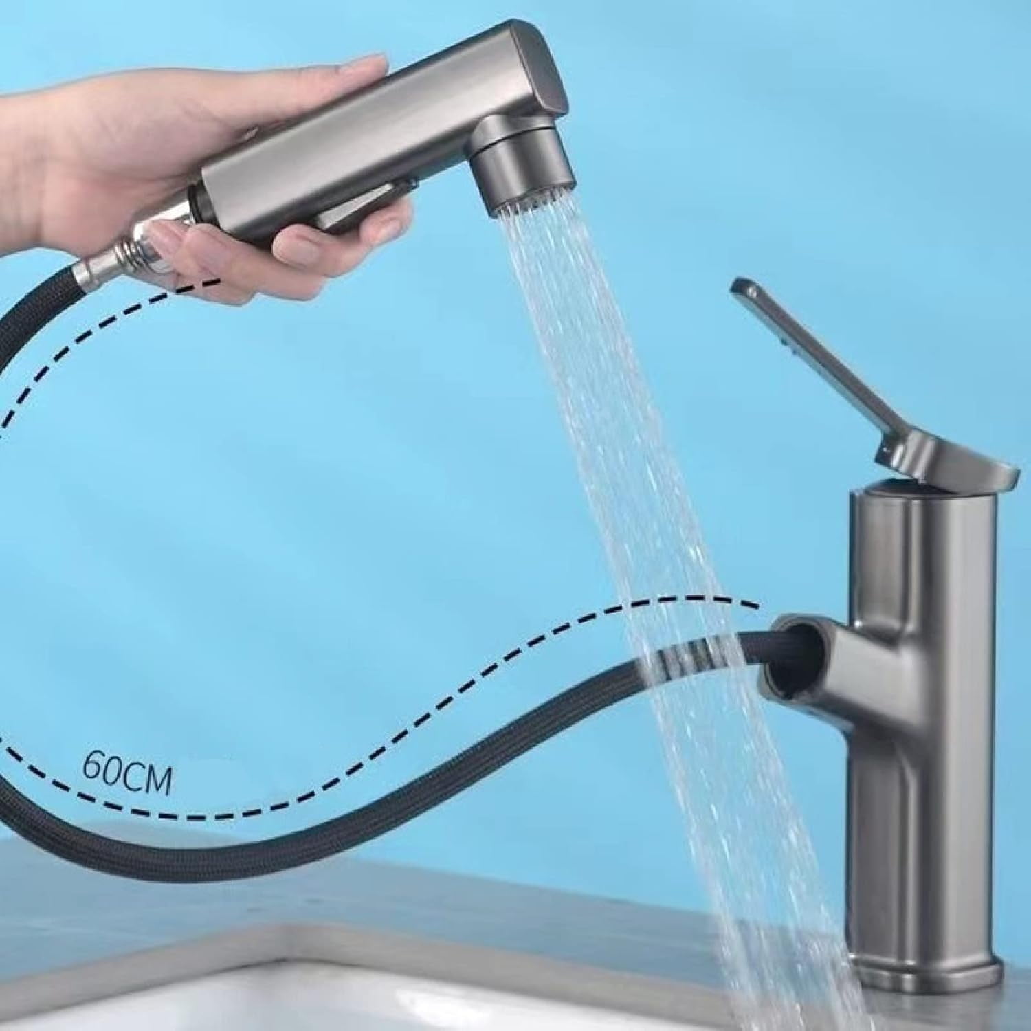 Pull Out Bathroom Faucet,Single Hole Bathroom Sink Faucet with 3 Modes Pull Down Sprayer Basin Tap,Brass Single Handle Bathroom Basin Faucet for Hot and Cold Water,Black