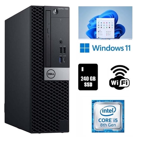 Restored Dell OptiPlex 7060 Desktop Computer Core i5 8th Gen 16GB RAM 240GB SSD Wi-Fi Windows 11 Pro (Refurbished)
