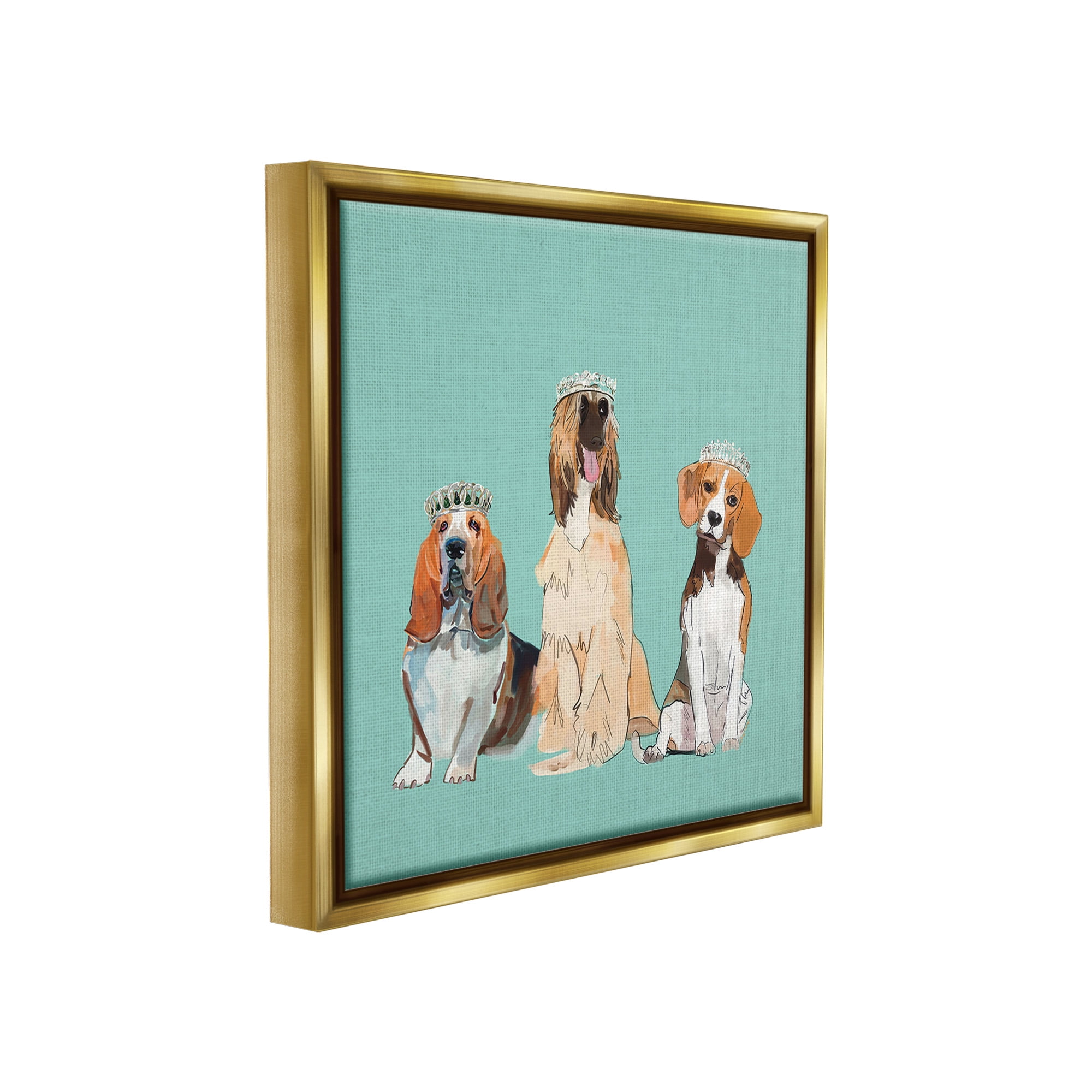 Stupell Industries Regal Dogs with Crowns Animals & Insects Painting Gold Floater Framed Canvas Art Print Wall Art, 18 x 18