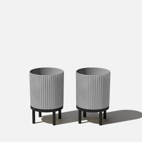 Demi 12 in. Raised with Stand Round Gray Plastic Planter with Black Stand (2-Pack)