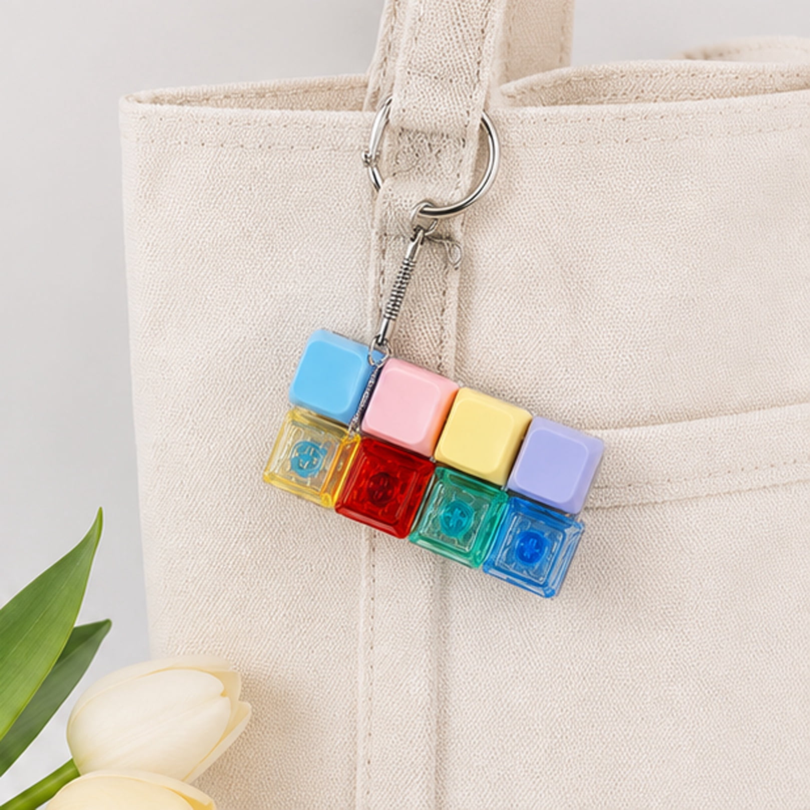 Mechanical Style Keyboard Fidget LED Clicker Keychain for Daily Stress Relief Colorful + Transparent Keyboard Chain 2 pcs