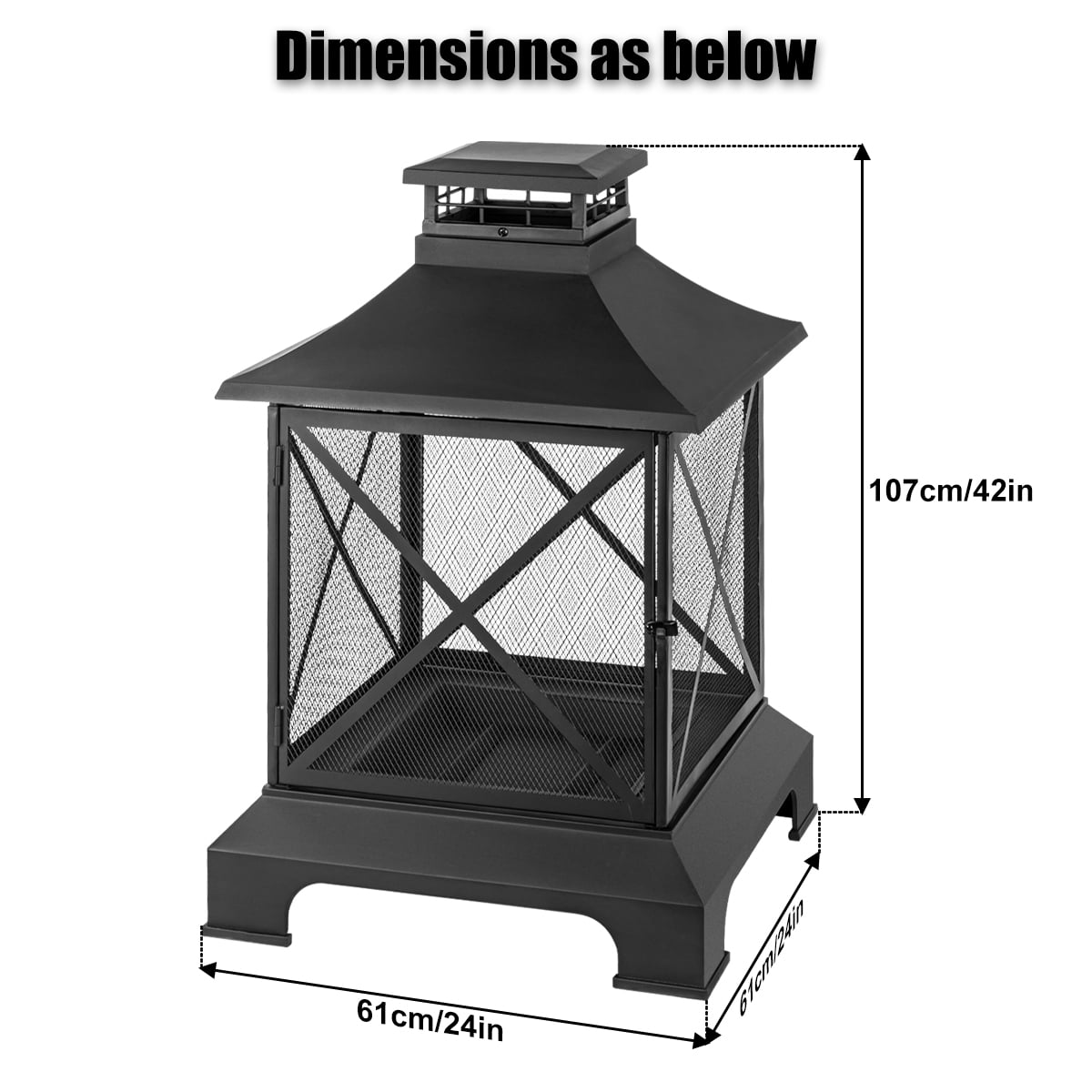 Aimee Lii 24" Pagoda-Style Steel Wood-Burning Fire Pit with Log Grate and Poker for Camping Bonfire, Outdoor Heating, Bonfire, and Picnic, Black