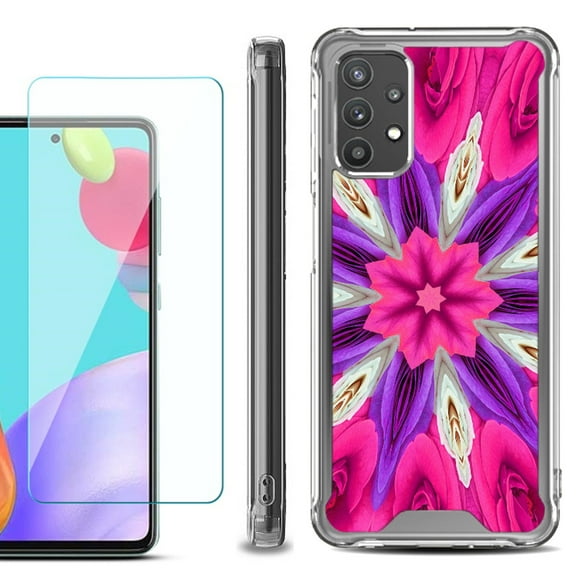 Shockproof Bumper Phone Case for Samsung Galaxy A52 5G, with Tempered Glass Screen Protector, by OneToughShield ® - Kaleidoscope Rose