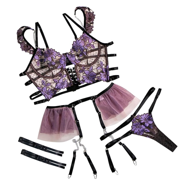 Gibobby Ropa interior mujer Camisón de encaje para mujer, lencería sexy de encaje para novia(Morado, M)