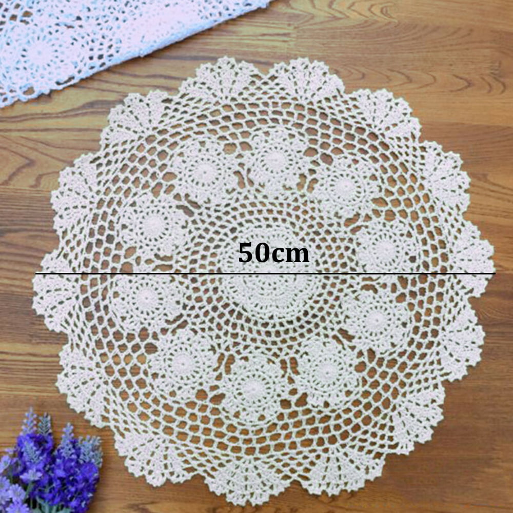 White Vintage Hand Crochet Cotton Lace Table Cloth Round Floral Tablecloth 59" 