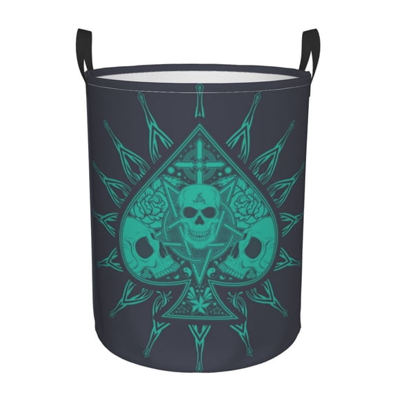 TEQUAN Waterproof Laundry Hampers, Abstract Spades Poker Death Skull Pattern Clothes Storage Basket with Handle (S)