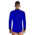 thumbnail image 4 of Kaerm Men's Ballroom Latin Dance Outfit Rhinestones Bodysuit with Flared Pants Blue&Black M, 4 of 7