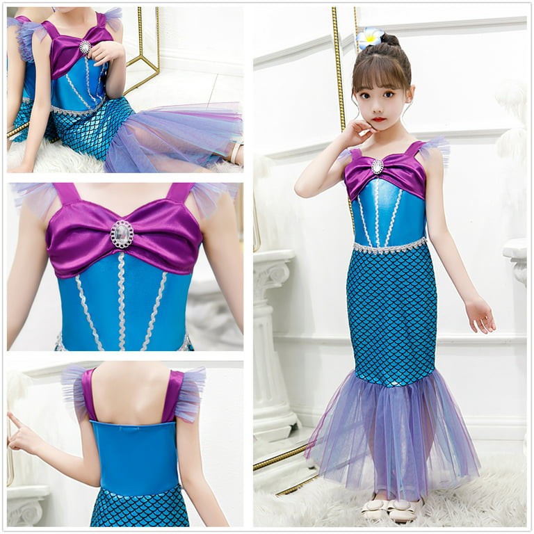 Little Mermaid Costume Ariel Dress for Toddler Grils Birthday Party 4T 5T  (K52,120CM) 