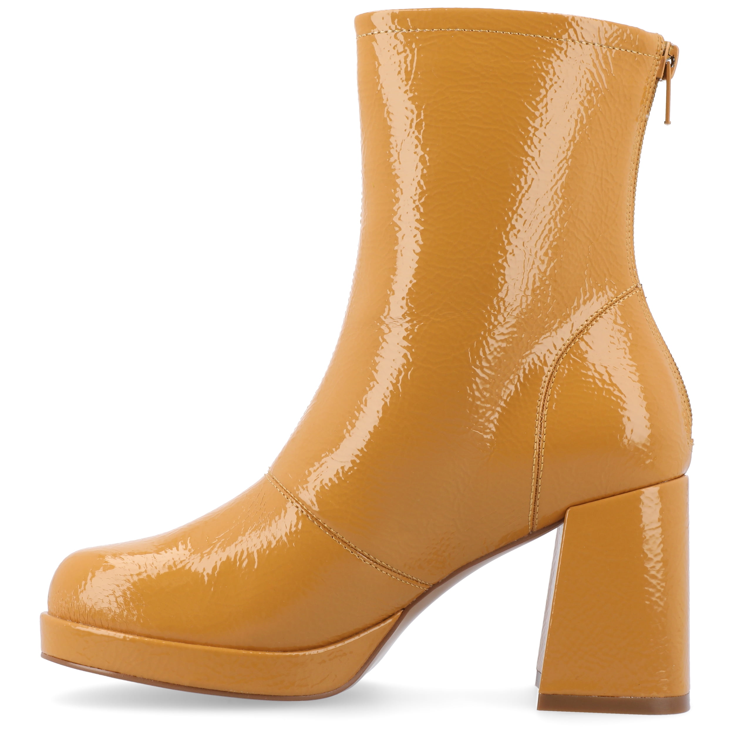 Journee Womens Aylani Crinkle Patent Vegan Leather Platform Booties