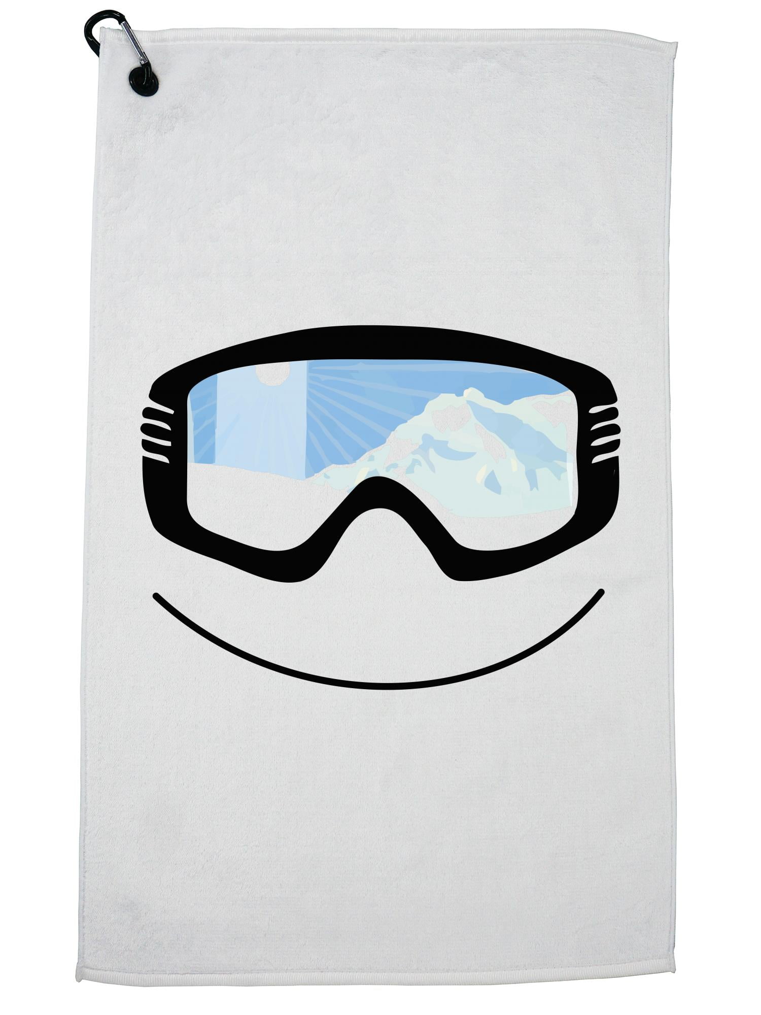 Snowboarding Skiing Googles with Mountain Reflection Golf Towel with Carabiner Clip by Hollywood Thread