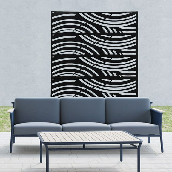 TFCFL Decorative Outdoor Privacy Screen Metal Panels Arc-Shaped Freestanding Room Partition Divider for Balcony Yard Garden Backyard (Black)