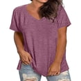 thumbnail image 5 of CYMMPU Women's Plus Size V Neck T Shirts Short Sleeve Tops Solid Fashion Casual Summer Tshirts Loose Fit Tees Wine XL, 5 of 5