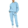 thumbnail image 2 of VERUGU Womens Sets Fall Winter Hooded Long Sleeve Casual Round Neck Sweater Comfortable Trousers Two-Piece Suit Sky Blue XL, 2 of 8
