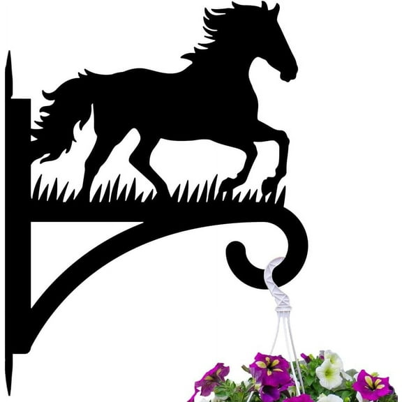Iron Plant Hangers Hooks for Outdoor Indoor Hanging Plants Flower Fern Pots Lantern Bird Feeder Wind Chimes 12"x16" Weather Resistant Metal Wall Holder for Porch Garden Farmhouse(Horse)