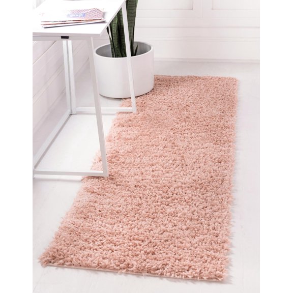 Unique Loom Davos Shag Collection Area Rug - Solid (2' 7" x 16' 5" Runner Dusty Rose)