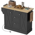 thumbnail image 1 of Farmhouse Kitchen Island Cart with Power Outlets | Black 49” Rolling Storage Cart with Drawers & Adjustable Shelves for Kitchen & Dining Room, 1 of 7