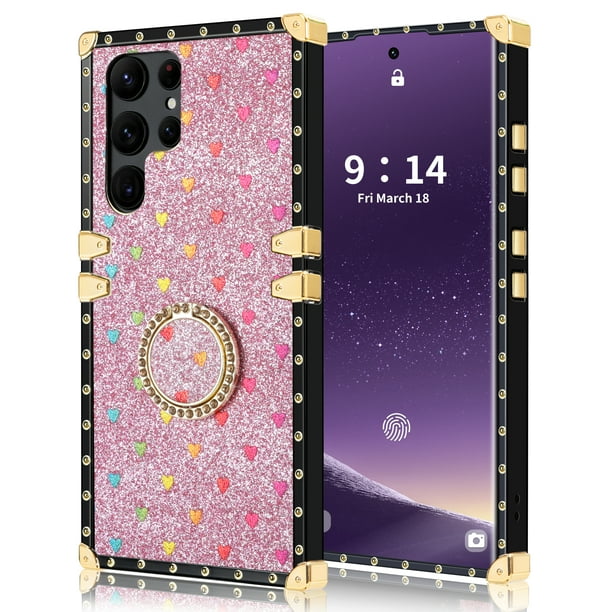 Kiq Square Tpu Series For Samsung Galaxy S22 Ultra Case Slim Ring Kickstand Holder Protective S22 Ultra Case For Samsung Galaxy S22 Ultra 22 Hot Pink Glitter Hearts Walmart Com