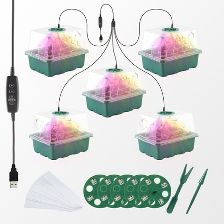 Avalution 5-Pack Seed Starter Tray Seedling Kits Plant Starter Kit with Adjustable Humidity Dome and Base Indoor for Seeds Growing Starting