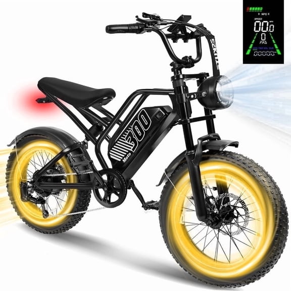 ESKUTE V300D Ebike for Adults, Up to 19MPH Electric Bicycle, 749W Motor, 48V Removable Battery, 20" x 4.0" Fat Tire E-Bike, Full Suspension, 7-Speed for All Terrain Black, UL2849