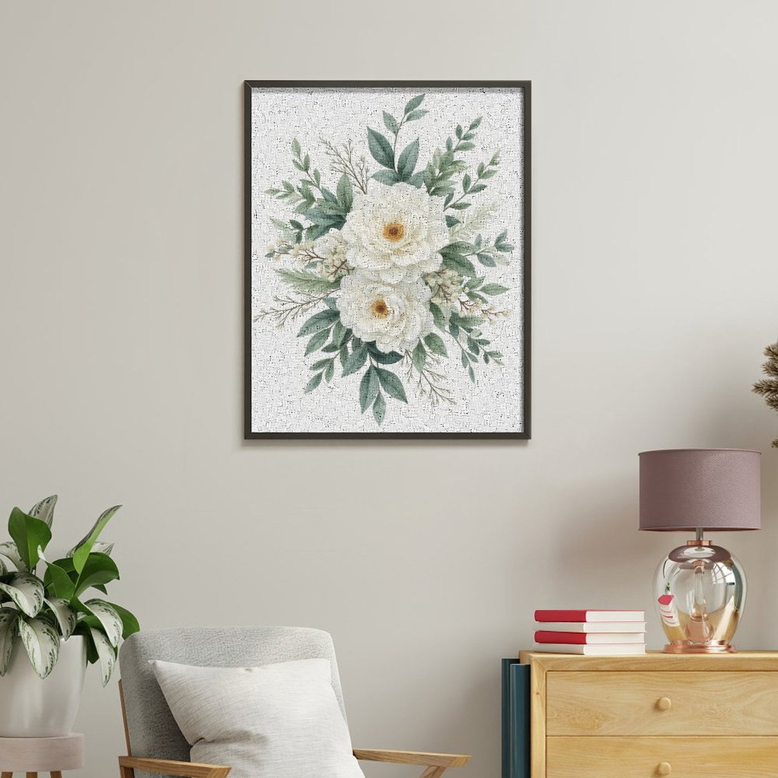 Paint By Numbers Kit for Adults Beginner - DIY White Roses Greenery Bouquet Art Canvas Painting Kits for Adults, Frameless Paint By Number for Adults for Home Wall Decor 16x20 Inch