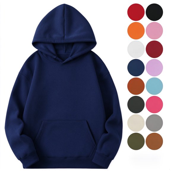 WXLWZYWL Womens Basic Plain Hooded Sweatshirt Spring Fall Long Sleeve Casual Pullover Top with Pockets Loose Fit Classic Hoodie