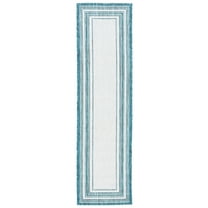 SAFAVIEH Courtyard Ercan Bordered Indoor/Outdoor Runner Rug, Ivory/Teal, 2'3" x 12'