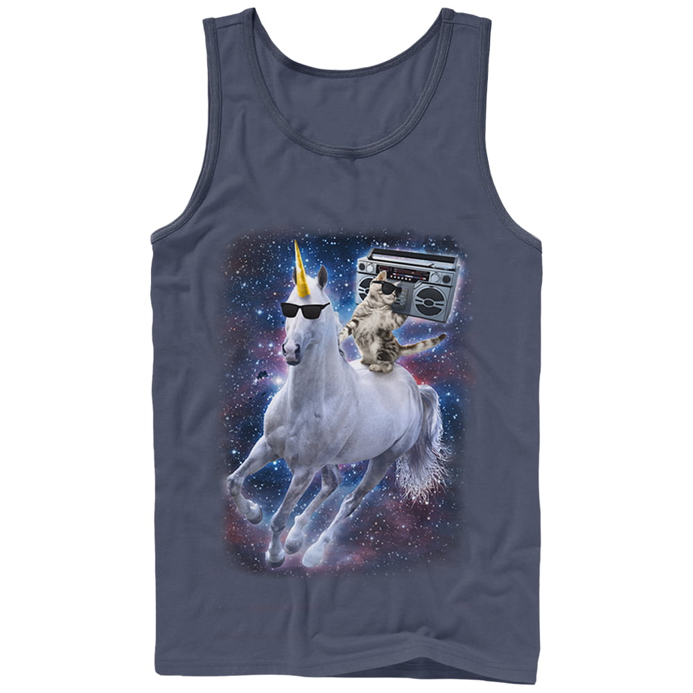 Mens Boombox Cat and Unicorn Space Song Tank Top 