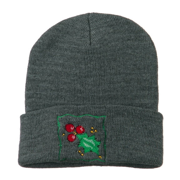Christmas Mistletoe with Frame Embroidered Beanie - Grey OSFM