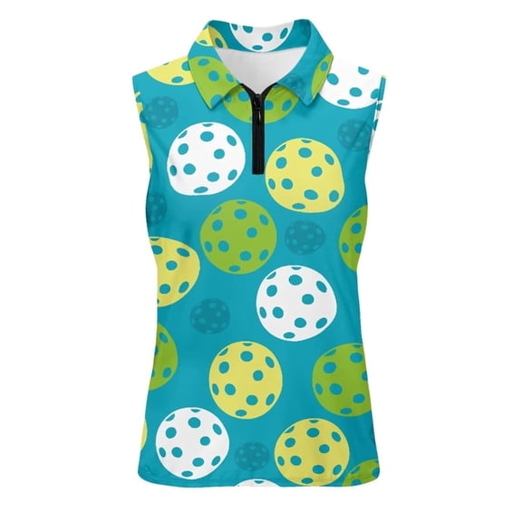 XIAOCHA Women's Pickleball Tank Top Sleeveless Zip Collar Print Tee Breathable Athletic Sports Top