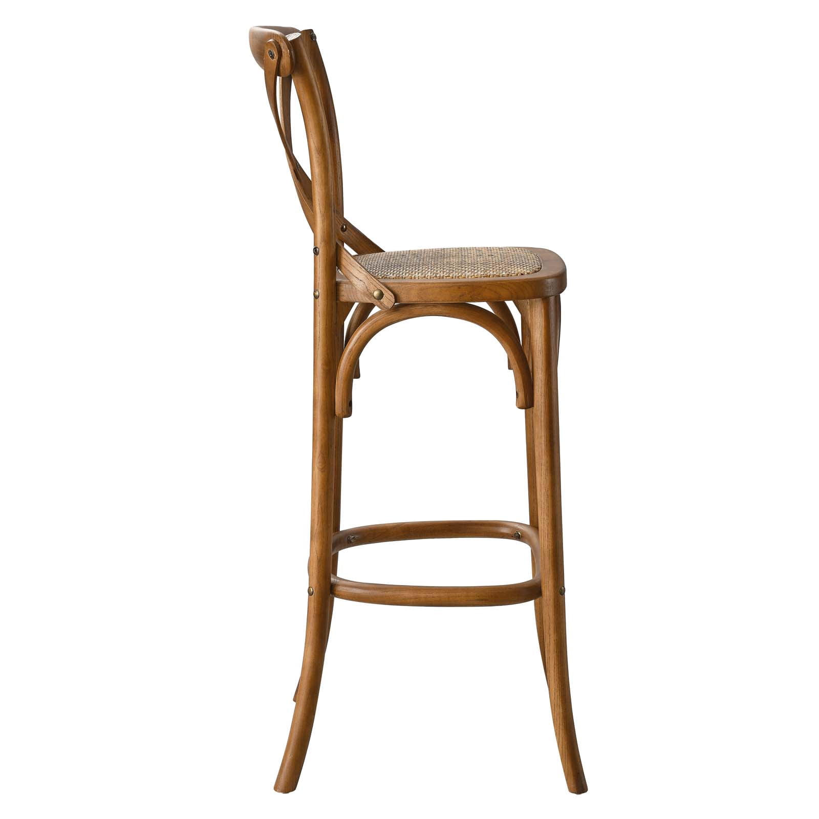Modway Gear 43.5" Modern Style Rattan and Elm Wood Bar Stool in Walnut Finish