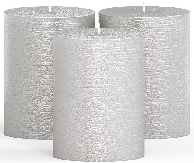 CANDWAX 3x4 Pillar Candles Set of 3 Decorative Rustic Candles