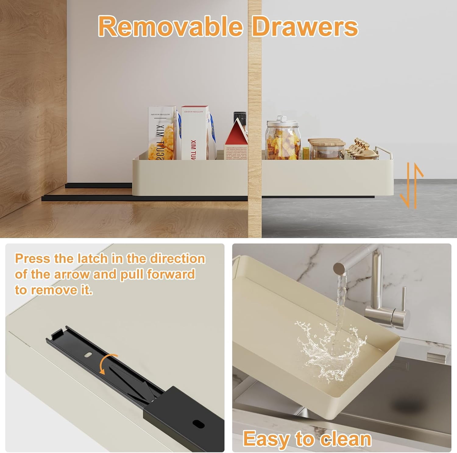 Pull Out Cabinet Organizer Fixed With Adhesive Film, Heavy Duty Slide Out Drawers for Kitchen Cabinets, Roll Out Shelf Rack for Home Bathroom Pantry Base Organization