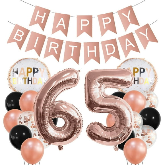 Rose Gold 65th Birthday Party Decorations Gold for Girls Boys,XXL 65 Balloons Birthday Banner Number 65 Foil Balloons Latex Confetti Balloon for Her Him Daughter Son 65 Years Old Birthday Supplies
