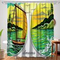 thumbnail image 1 of Whimsical Sailboat Shower Curtain with Mountain Landscape & Dreamy Design, 1 of 4