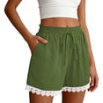 thumbnail image 4 of cocolona Womens Summer Casual Lace Shorts Solid Color Elastic Waist Drawstring Vacation Beach Shorts with Pocke, 4 of 5
