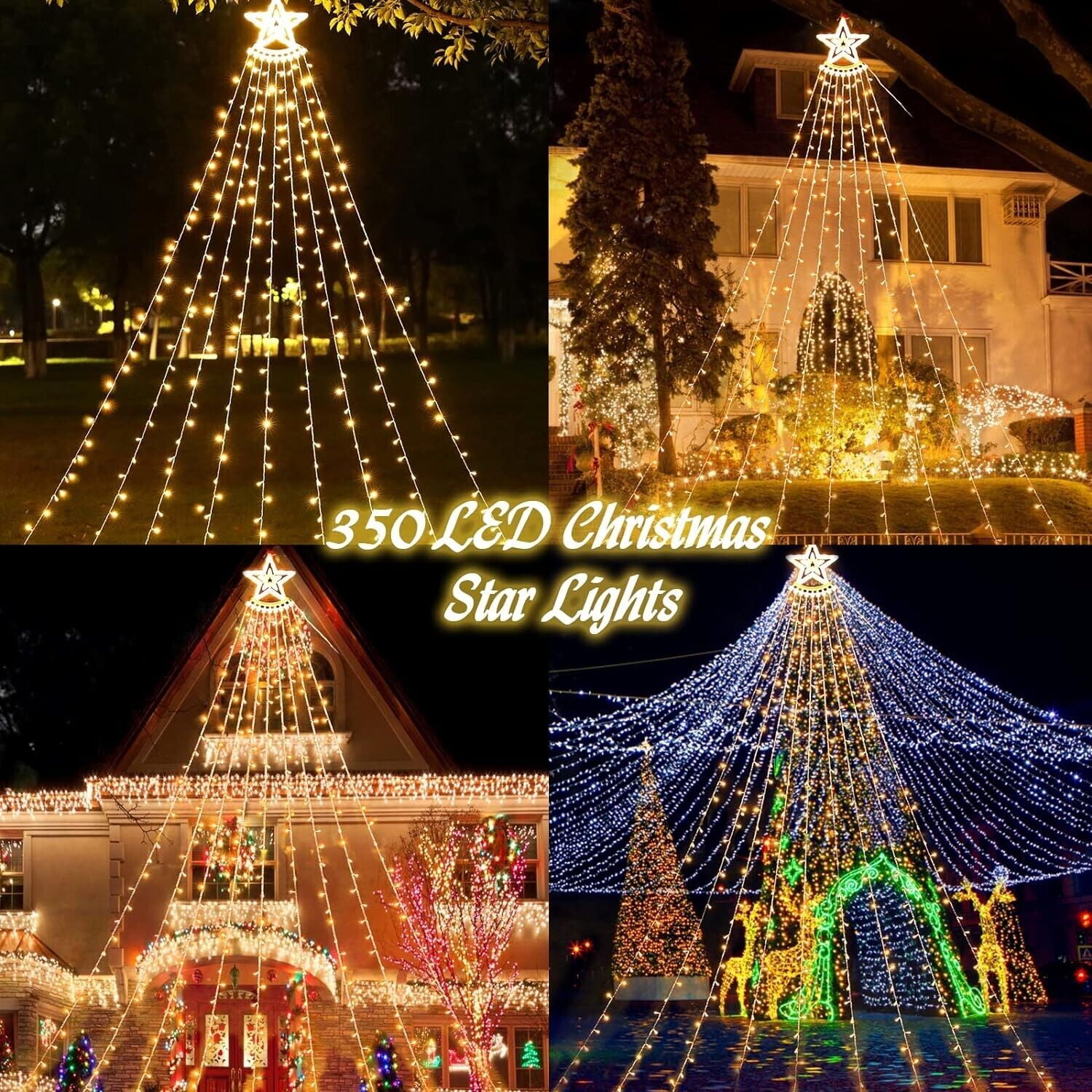 Christmas Lights Outdoor,12.6ft 8 Lighting Modes Waterfall Lights for Christmas, Outdoor Christmas Decorations for Yard, Christmas Lights for Tree House Holiday Party, Warm White
