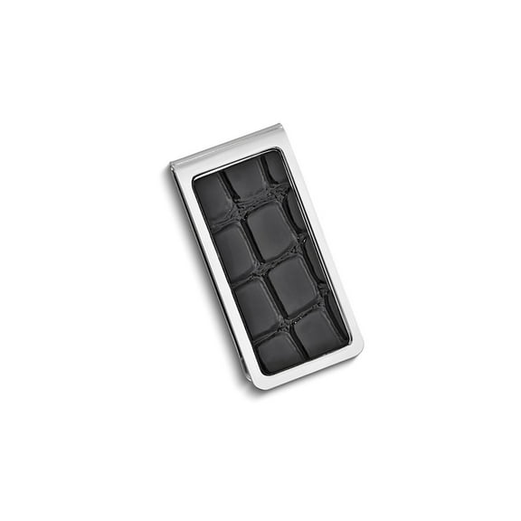 Gem & Harmony Black Texture Faux Leather Silver-tone Money Clip for Men