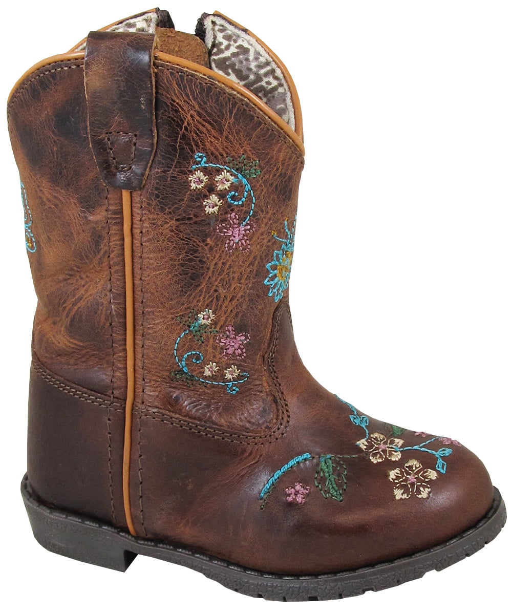 Square Toe Leather Smoky Mountain Boots Glitter Foot Man-Made Trim Leather Shaft & Tricot Lining TPR Sole & Block Heel Youth Western Boot Ariel Series 